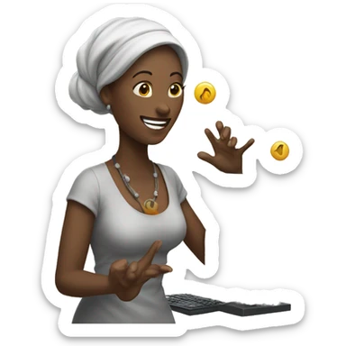 woman juggling computers sticker