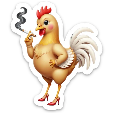 Dancing pregnant chicken chick with high heels and cigarette sticker