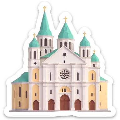 Realistic 3D Discord role icon of Vilnius Cathedral, Lithuania, showing only the cathedral’s structure, no national symbols, simple neutral background sticker
