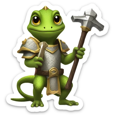 a gecko as an holy paladin with a two handed holy hammer sticker