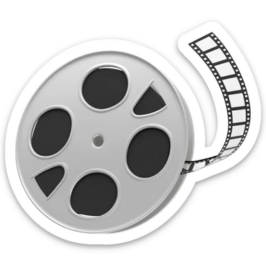 35mm movie film reel with a snippet of film sticking sticker