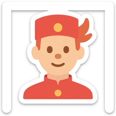 Spirou character as a simple modern icon with clean lines and minimal details, flat color background sticker