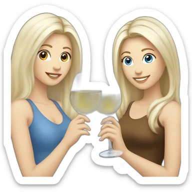 A white female with brown eyes and blond medium long hair and a white male with blue eyes and grey hair, they toast to each other with a glass of white wine. sticker