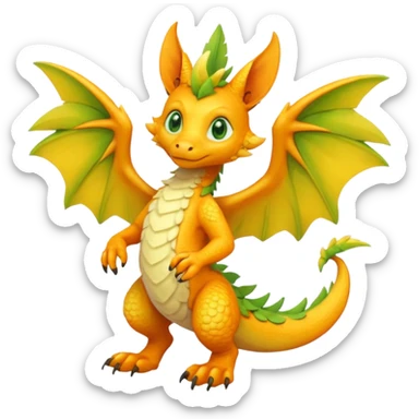 Orange-Banana-Pear-themed "Dutch Angel Dragon"-"Vernid"-"Trico"-furry-Fakémon-hybrid-creature (full body) sticker