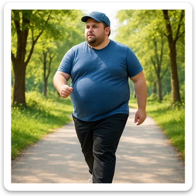 uomo grasso sedentario, che fa passi giornalieri per la sua salute fisica sticker