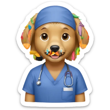 golden retriever wearing only scrubs sticker