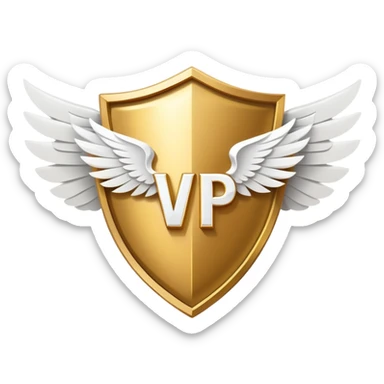 Gold shield with white wings and a large, bold VIP text in the center, simplified clean design with emphasis on the VIP label sticker
