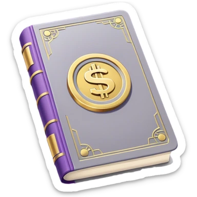 A gray book with tone purple details, gold lettering, and andollar sign, or split path on the cover, radiating financial wisdom, strategic wealth-building, and mindset transformation. sticker