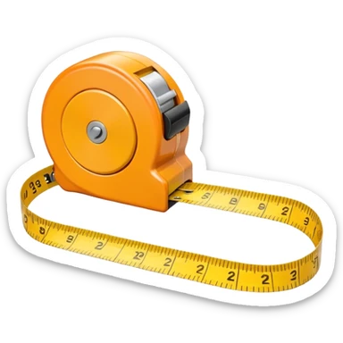 Flat vector illustration of a rolled measuring tape in yellow and orange color, simple bold outlines, minimal shading, emoji style, centered on white background. should look like emoji sticker