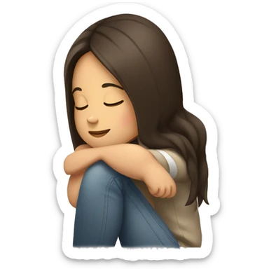 Brunette girl hugging herself sitting down closed eyes seen from the side sticker