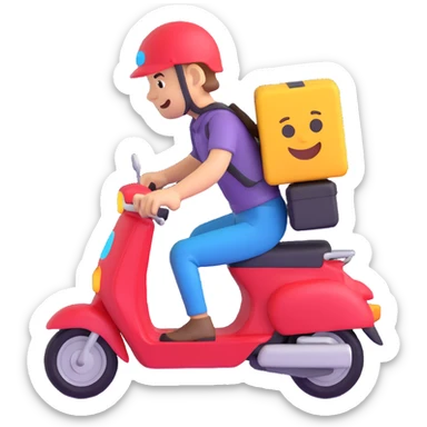 courier riding a moped, simple and clear, emoji style sticker
