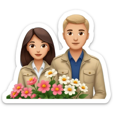 Couple traveling in Montenegro russian man and elegant  Latina girl delicate flowers and mountains in the background  sticker