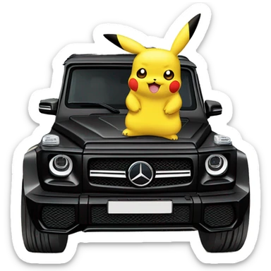 Pikachu wearing black adidas track suit next to a Mercedes G wagon sticker