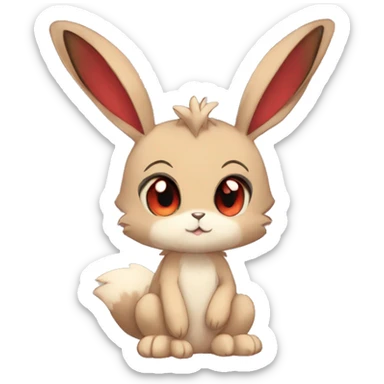 Cute, Chibi, Kemono-style, Anthro, Fur-Sona, Dark-Brown, Normal-type-Ground-type Tan-Rabbit-Fakémon with Dark-Red eyes, beige belly, beige paws, beige feet, beige freckles, full body sticker