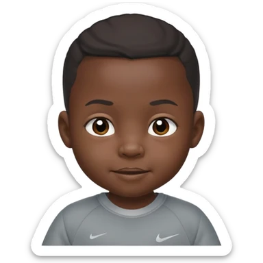 a little black baby with serious facial expression wearing a gray nike tech sticker