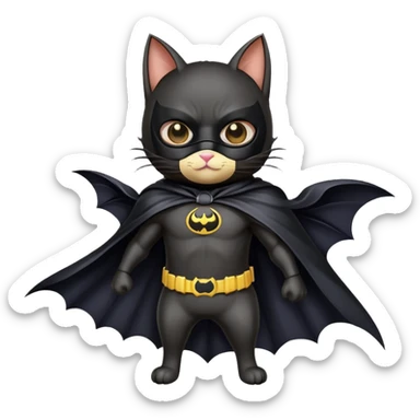bat man cat with cape and mask sticker