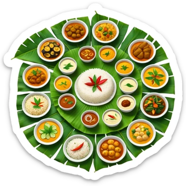Kerala sadhya in large long banana leaf sticker
