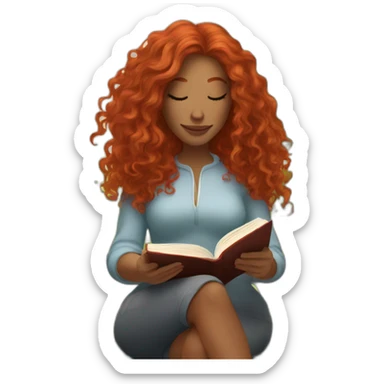 woman with long curly red hair reading a book with a glass of wine in a park sticker