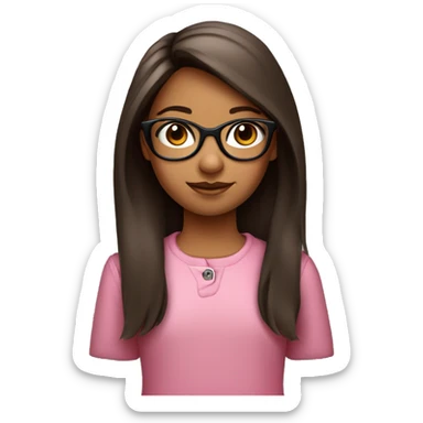 niña de 10 años, pelo marrón con una coleta, gafas rosa y negras y ojos marrones sticker