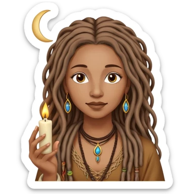 Hippie spiritual moon witch candles incense with light brown locs sticker