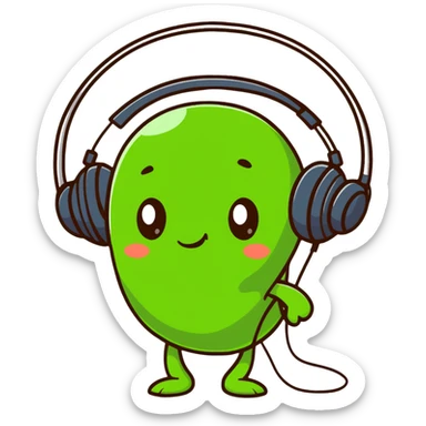 cute green pea wearing headphones sticker