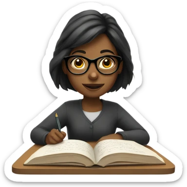 Girl with glasses reading and writing  sticker