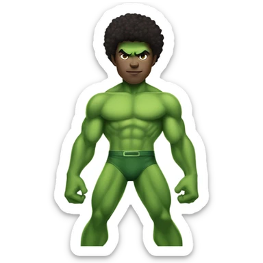 1 full-body Afro light-skinned skinned male teenager shirtless in a green superhero costume of the Hulk. sticker