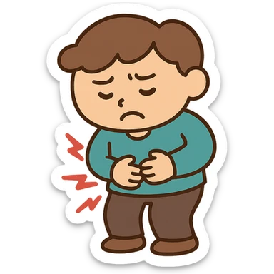 A person with stomach ache, bufo style sticker