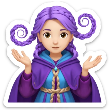 A playful mage girl with braids, purple cloak, and magic swirling around her hands.
 sticker