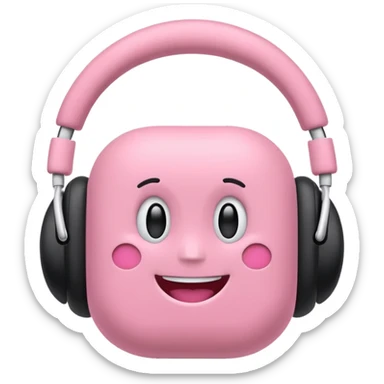 Create a pink happy circle emoji who listens to music on AirPods Max  sticker
