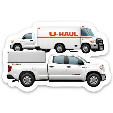White Toyota tundra with u-haul trailer sticker