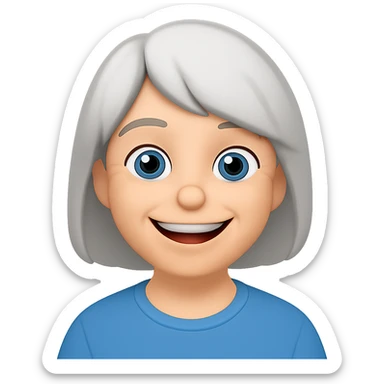 Make the older woman have a bigger and friendly smile, in the style of Apple Memoji with flat colors and soft edges, no background. sticker