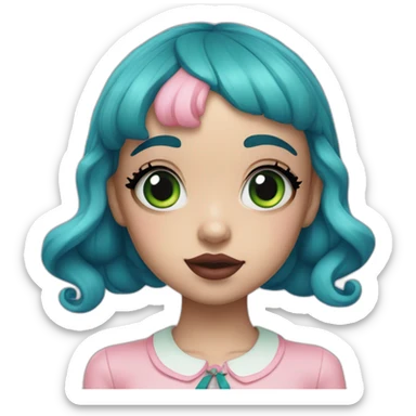 melanie martinez pink skin with four blue eyes and green hair sticker