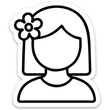 girl with straight hair, flower in hair, summer theme outlined icon sticker