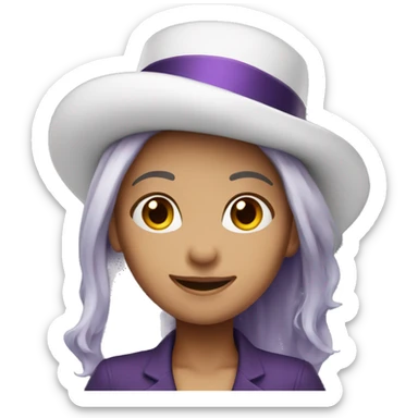 smiling girl-skin white-hair brown-in purple top hat sticker