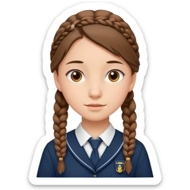 student, brown braid hair girl kid, school uniform sticker