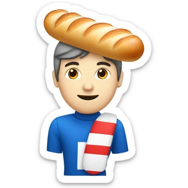 A French man with a baguette and blue white red sticker