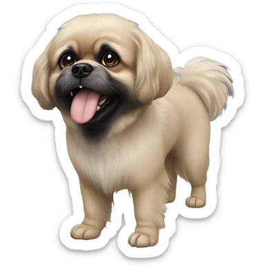 Pekingese poodle mix. All black dog. Underbite with teeth showing  sticker