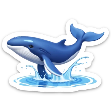 A 3D cartoon whale tail rising from the water, smooth surface reflection, ocean background, Memoji-style. sticker