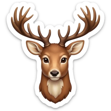 Cinematic Noble Deer Portrait Emoji, Poised and regal, with a graceful, slender build and a dappled coat of warm browns and creams, elegant antlers crowning its head, deep-set soulful gentle eyes, Simplified yet sharp and sophisticated features, highly detailed, glowing with a soft, dignified glow, high shine, intelligent and serene, stylized with an air of forest majesty, focused and attentive, soft glowing outline, capturing the essence of a watchful woodland guardian, so majestic it feels as though it could gracefully leap out of the screen with effortless authority! sticker