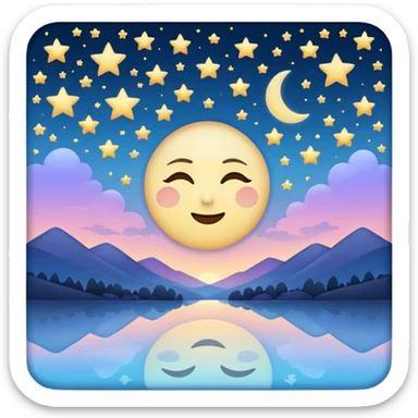"Design a calming emoji for evening reflection. Soft moonlight, gentle stars, peaceful twilight sky, or spiritual symbols. No people - emphasize tranquil colors, night sky elements, and serene spiritual imagery." sticker