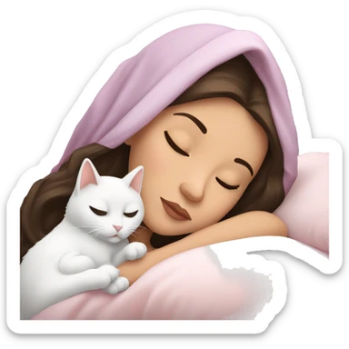 brunette Sleeping beauty girl with white kitty sticker