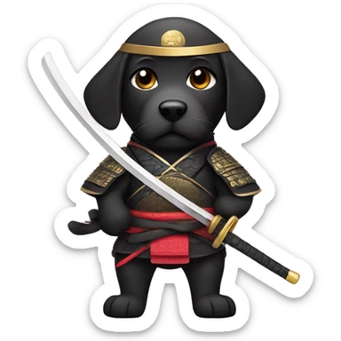 Black lab dressed as samurai with sword sticker