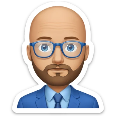blue-eyed bald man with a beard in a blue suit with glasses sticker