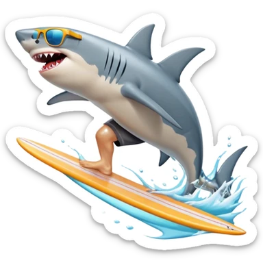 Shark surfing wearing board shorts and sunglasses sticker