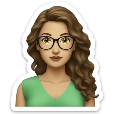 woman-with-wavy-brown-hair-square-glasses-green-eyes sticker