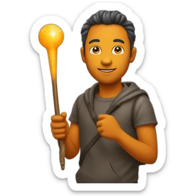 holding a magic wand, orange color sticker