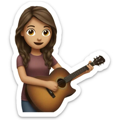 Girl with brown hair touching the guitar sticker