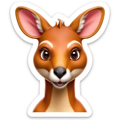 Cinematic Comical Adult Red Kangaroo Portrait Emoji, Head tilted dramatically with an exaggeratedly shocked expression, featuring a robust, dynamic build with a uniquely red kangaroo-shaped head sporting an elongated snout and wide, comically expressive eyes full of playful disbelief, Simplified yet hilariously expressive features, highly detailed, glowing with a slightly sassy outback glow, high shine, dramatic yet playful, stylized with an air of cheeky wild mischief, soft glowing outline, capturing the essence of a meme-worthy kangaroo that looks ready to bound its way into viral fame! sticker