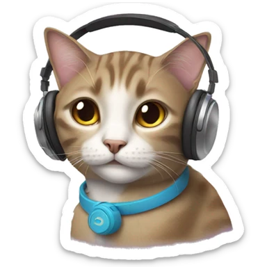 cat with headphones sticker